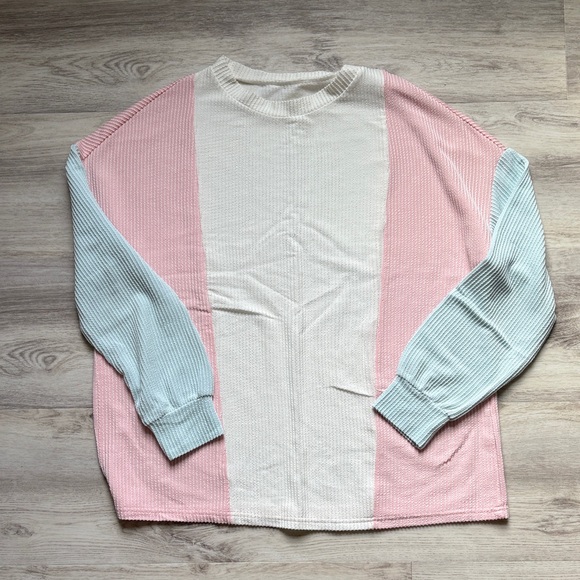 SHEIN Tops - Colorblock Pastel Sweater - Pink, Cream & Light Blue